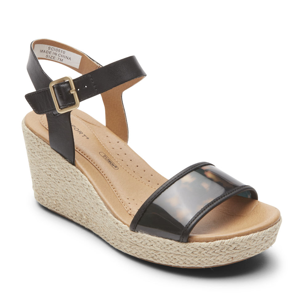 Sandálias Rockport Mulher Pretas - Lyla Ankle-Strap - 91538ASQG